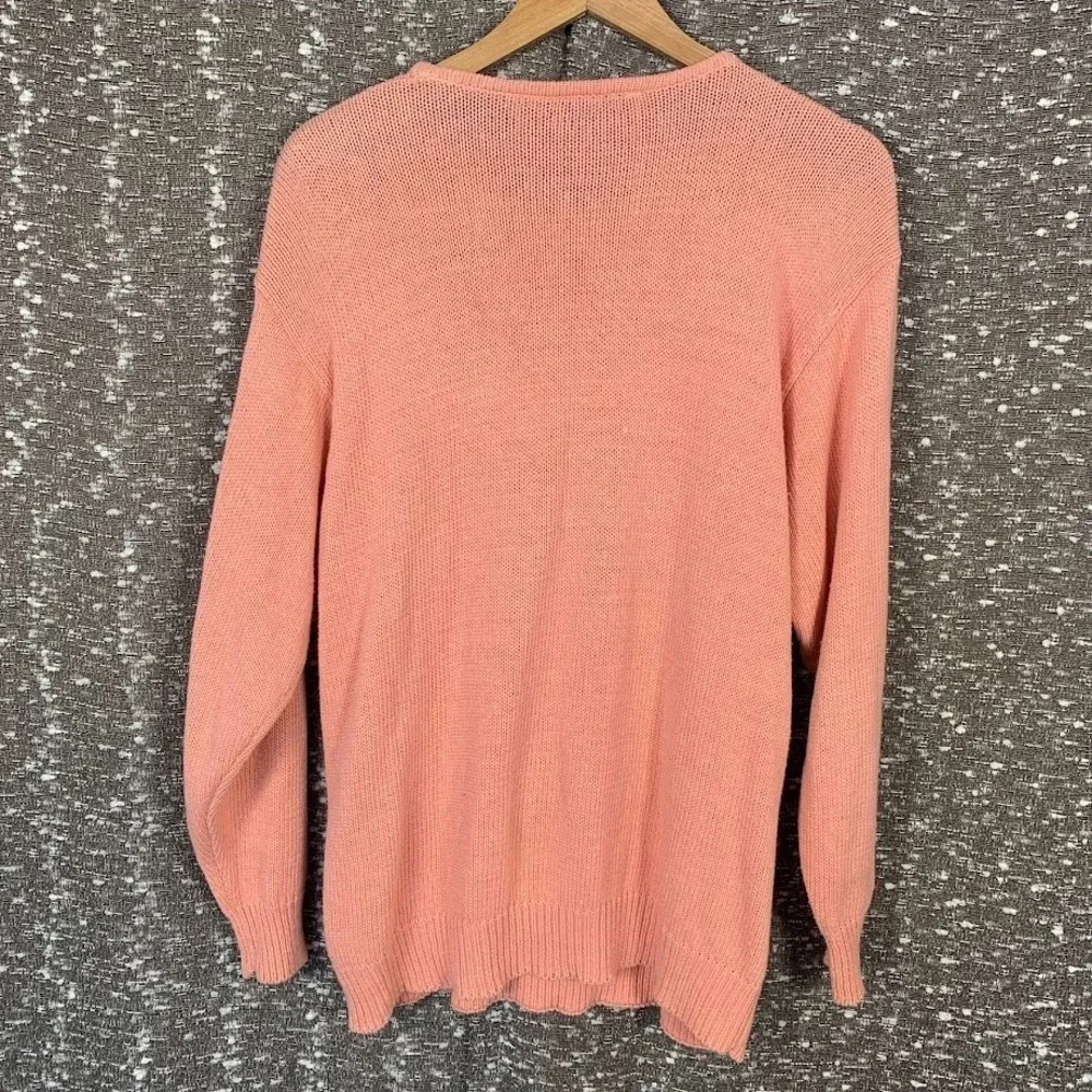 Vintage‎ Dana Scott Pink Knit Beaded Pullover Sweater Preppy Women's Large